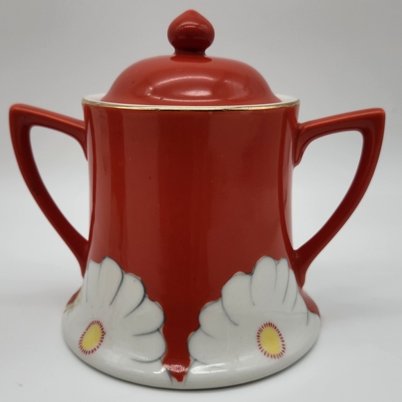 Anthropologie Grace White Daisy Cream Pitcher & Sugar Bowl  Gold Trim. - Picture 2 of 10